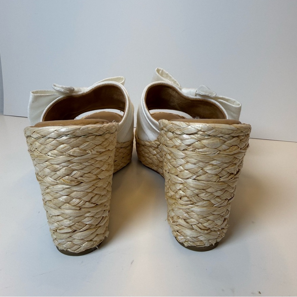 Børn Adalia Raffia Platform Wedge Sandals Ivory Bow Womens Size 9M - Picture 9 of 12